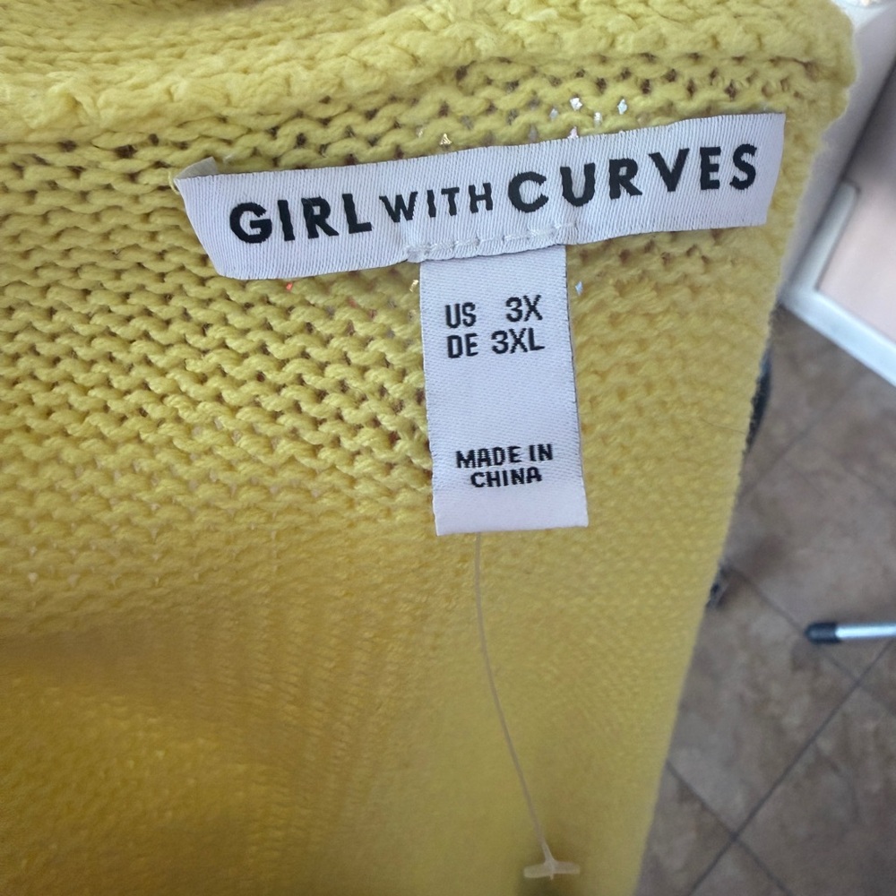 QVC/Girl With Curves V-Neck Cardigan in Lemon - Picture 3 of 3